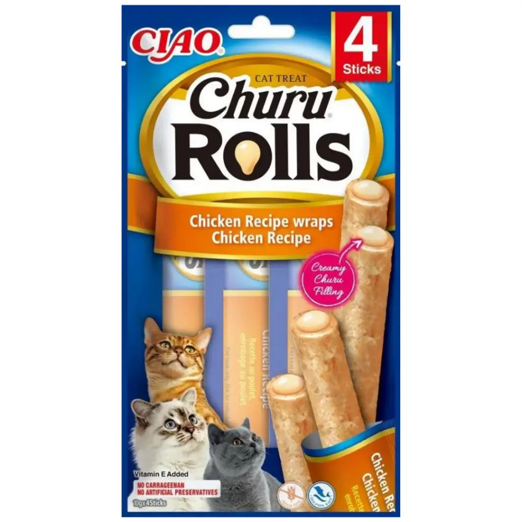 inaba Ciao Churu Rolls Tavuk Sargılı Kedi Ödülü 4x10 Gr